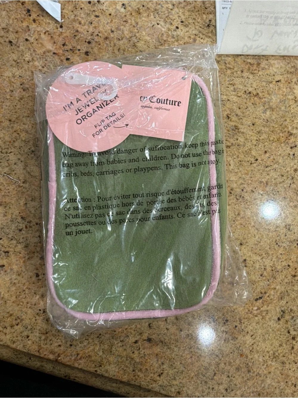 Juicy Couture Olive Green with Pink Trim Jewlery Travel Pouch